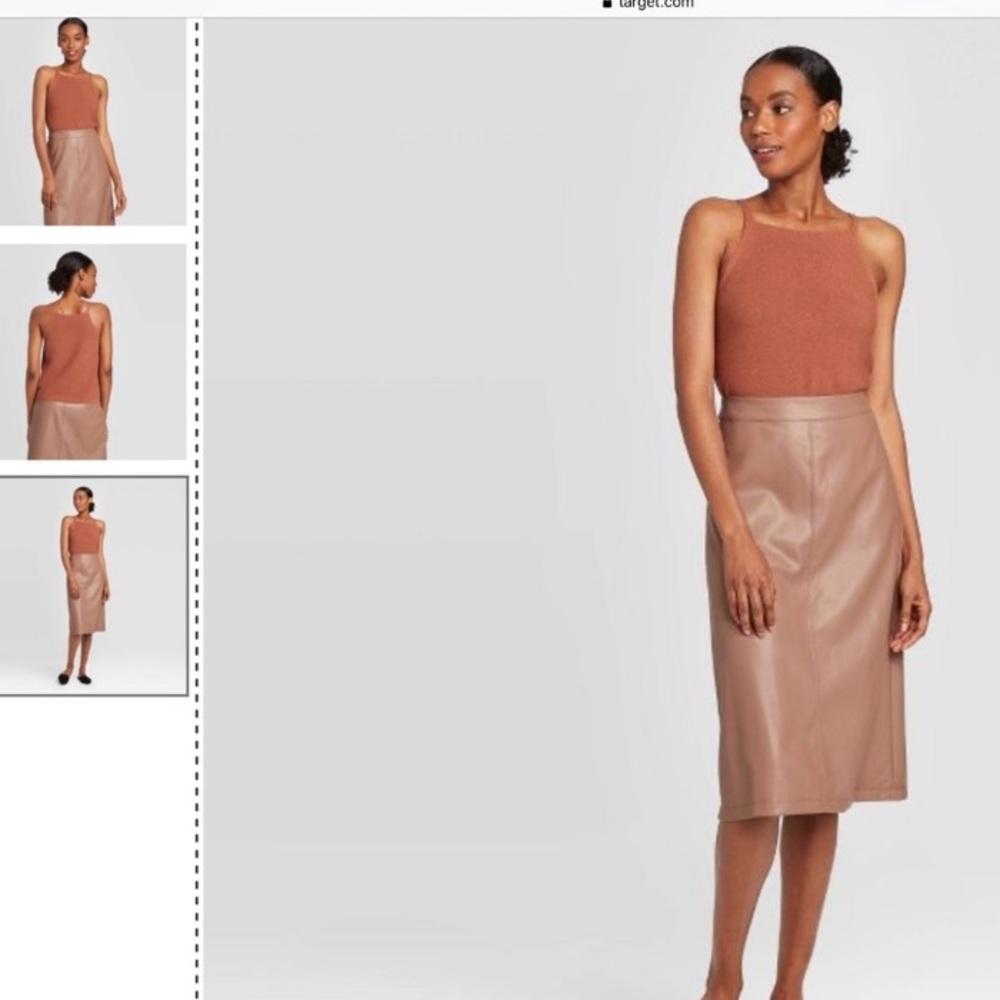 NEW Blush faux leather midi skirt